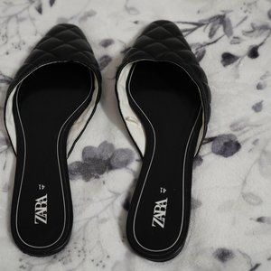 Zara quilted flat mules square toe black